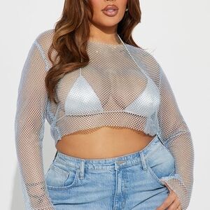 Fashion Nova Light Blue Mesh Crop Top